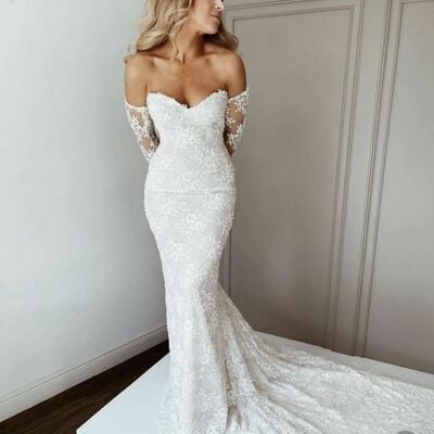 Elegant wedding dress, mermaid lace appliques bridal dress bridal gown - Thumbnail 1
