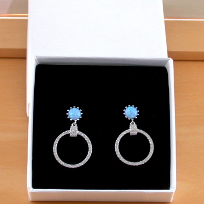 Boxed gift/sterling silver blue opal hoop earrings/opal earrings/blue opal jewellery/blue opal jewelry/gemstone earrings/uk - Thumbnail 1