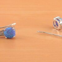 BOXED GIFT/Sterling Silver Blue Opal & Cz Earrings/Blue Opal Hook Earrings/Opal Earrings/Opal Jewellery/Opal Jewelry/UK - Thumbnail 2