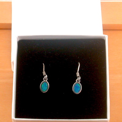 Boxed gift/sterling silver blue opal drop earrings/opal earrings/dangly earrings/opal jewellery/opal jewelry/earrings/uk - Thumbnail 1