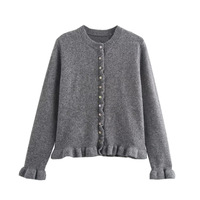 Round neck simple and versatile layered decorative knitted jacket - Thumbnail 2