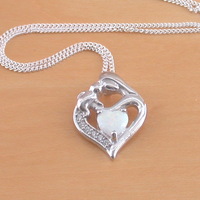 BOXED GIFT/Sterling Silver Opal Mother & Baby Pendant & Chain/Opal Necklace/Opal Jewellery/Opal Jewelry/Mother Necklace/Baby Necklace/UK - Thumbnail 1