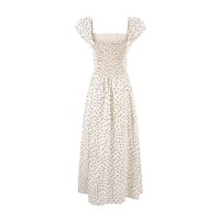 Square-neck polka-dot slip dress with small flying sleeves - Thumbnail 1