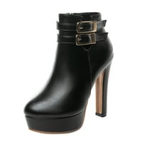Thick heel belt buckle waterproof platform ankle boots Martin boots - Thumbnail 5