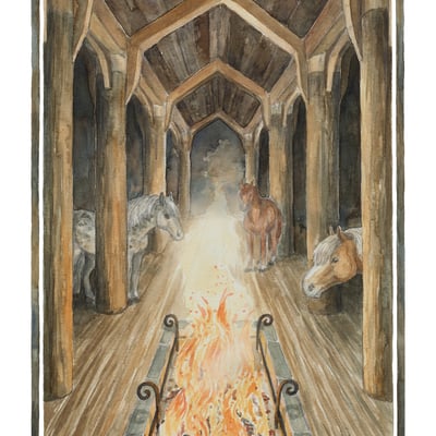 Tolkien a4 artprint: "the fire in beorn’s hall"