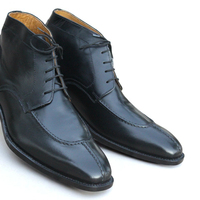 Crafted Leather Classic Handmade Black Calf Leather Chukka Boot - Thumbnail 3