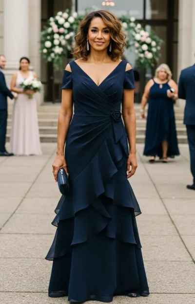 Sheath Navy Blue Chiffon Mother of Bride/Groom Dress 