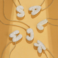 Gold Plated CZ Zircon Letter Necklace for Women – A-Z Initial Balloon Bubble Pendant with Box Chain, Personalized Jewelry Gift - Thumbnail 2
