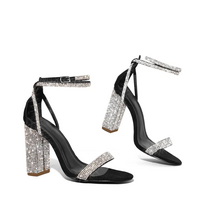  Fashion Glitter Rhinestones Square High Heels Sandals - Thumbnail 5