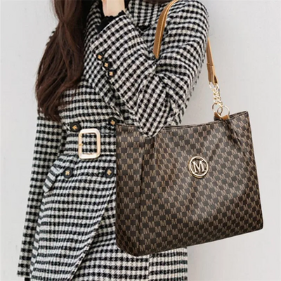Vintage geometric tote bag synthetic leather letter "m" design for women handbag - Thumbnail 1