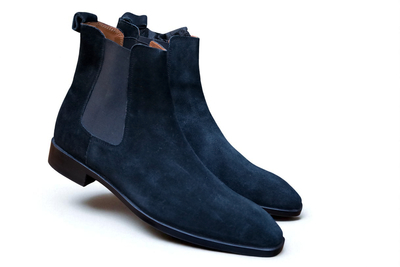 Crafted Leather Classic Handmade Black Suede Leather Chelsea Boot