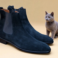 Crafted Leather Classic Handmade Black Suede Leather Chelsea Boot - Thumbnail 4