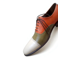 Crafted Leather Classic Tri Tone Leather Oxford Lace up Dress Shoes - Thumbnail 1