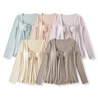 Women's Twisted Pleated Ribbon Tube Top + Long-sleeved Cardigan Jacket Two-piece Set - Thumbnail 10