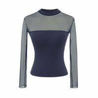 Hollow lace mesh half-high round neck long-sleeved bottoming shirt - Thumbnail 2