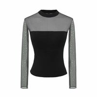 Hollow lace mesh half-high round neck long-sleeved bottoming shirt - Thumbnail 3