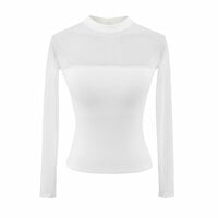 Hollow lace mesh half-high round neck long-sleeved bottoming shirt - Thumbnail 9