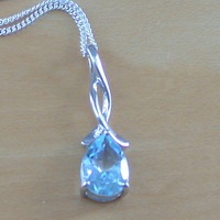 BOXED GIFT SET/Blue Topaz Pendant 18" Sterling Silver Chain/Topaz Necklace/Topaz Jewellery/Topaz Earrings/Topaz Jewelery/November Birthstone/UK - Thumbnail 1