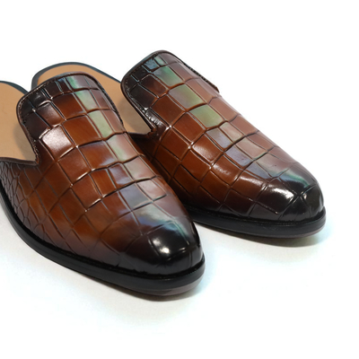 Crafted leather classic brown crocodile/alligator leather mules dress shoes