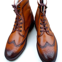Crafted Leather Classic Men Brown Leather Ankle High Lace up Wingtip Balmoral Dress Boot - Thumbnail 4