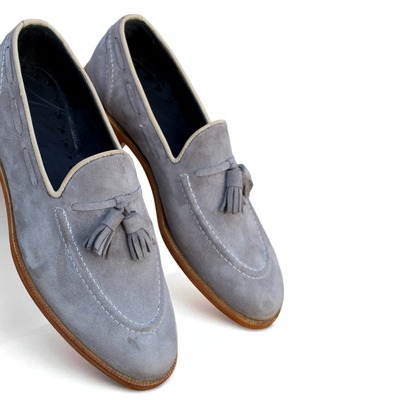 Crafted leather classic genuine gray suede leather tassel loafers dress shoes