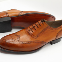 Crafted Leather Classic Brown Leather Formal Oxford Wingtip Lace up Dress Shoes - Thumbnail 5