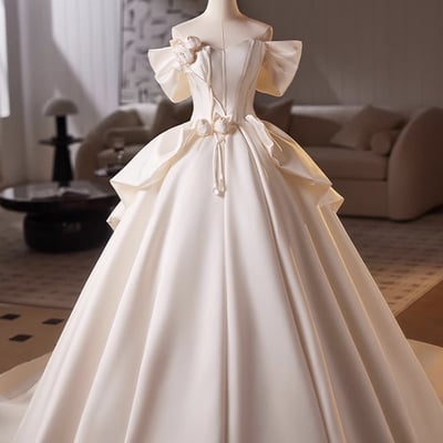 White satin long prom dress, a-line sweetheart neck evening party dress