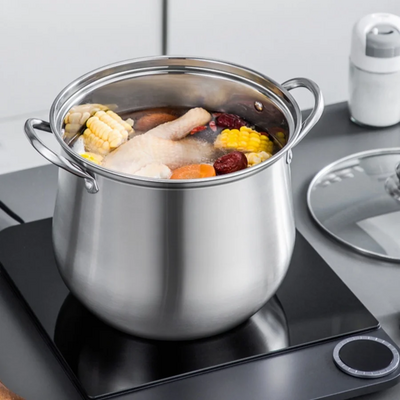 1pc large stainless steel stock pot - ideal for soups, stews, and more - Thumbnail 2