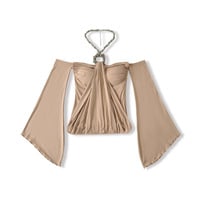 Sexy halter neck bra pad with heavy rhinestones short tube top - Thumbnail 3