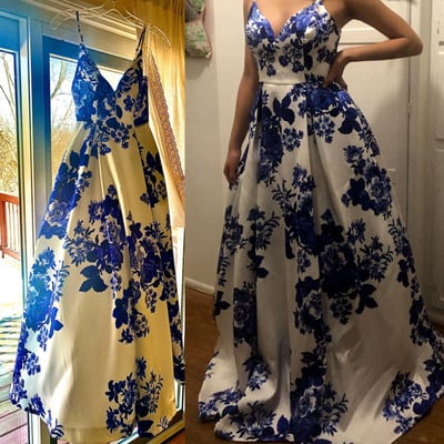 Floral Prom Dresses Spaghetti Straps 