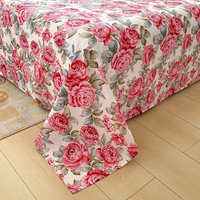Red Flower Printed Flat Bed Sheets for Double Bed 3 pcs - Thumbnail 2