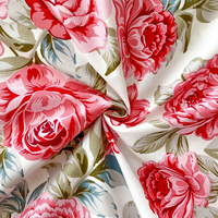Red Flower Printed Flat Bed Sheets for Double Bed 3 pcs - Thumbnail 3