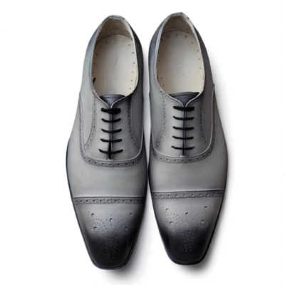 Crafted Leather Classic Gray Leather Wedding Oxford Lace up Dress Shoes