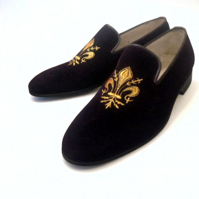Crafted leather classic black velvet loafers dress shoes