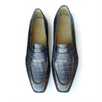Crafted Leather Classic Blue Crocodile/Alligator Leather Loafers Dress Shoes - Thumbnail 2