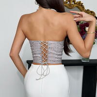 Sexy deep V low-cut lace-up three-dimensional butterfly flower backless fishbone tube top vest - Thumbnail 1