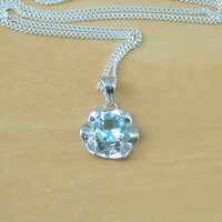BOXED GIFT/Sterling Silver Blue Topaz Flower Pendant & Chain/Topaz Necklace/Blue Topaz Necklace/Topaz jewellery/UK - Thumbnail 1