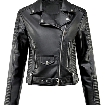 Motorcyle style women’s faux pu leather jacket