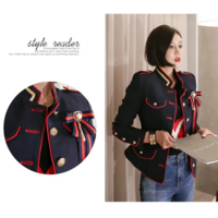 Navy Blue Women’s Vintage Stand Collar Jacket - Thumbnail 8