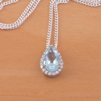 BOXED GIFT/Sterling Silver Blue Topaz & Cz Pendant & Chain/Blue Topaz Necklace/Topaz Jewellery/Topaz Jewelry/November Birthstone/UK - Thumbnail 2