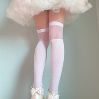 Goth Crisscross Print Knee High Socks Stockings With Bow Knots Detail - Thumbnail 2