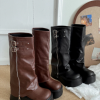 Fashion Belt Buckle Gothic Platform Punk Style Women’s Knee High Boots - Thumbnail 4