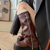 Fashion Belt Buckle Gothic Platform Punk Style Women’s Knee High Boots - Thumbnail 1