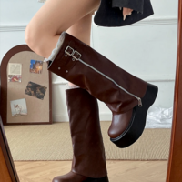 Fashion Belt Buckle Gothic Platform Punk Style Women’s Knee High Boots - Thumbnail 3