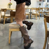Winter Autumn High Platform British Style Leather Boots - Thumbnail 4