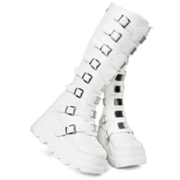 Goth Metal Buckle Black Platform Boots for Women - Thumbnail 5