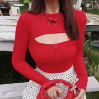 Sexy round neck hollow knit sweater autumn new design bottoming shirt - Thumbnail 2