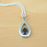 Sterling Silver Garnet Teardrop Pendant & Chain/Garnet Necklace/Garnet Jewellery/Garnet Jewelry/Gemstone Necklace/UK - Thumbnail 6