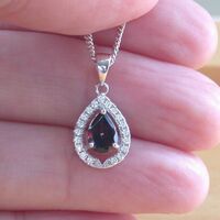BOXED GIFT SET/Sterling Silver Garnet & Cz Pendant & 18" Silver Chain/Sterling Silver Garnet Necklace/Garnet Jewellery/Garnet Earrings/UK - Thumbnail 3