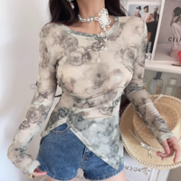 Casual printed patchwork irregular hem cool thin T-shirt - Thumbnail 3